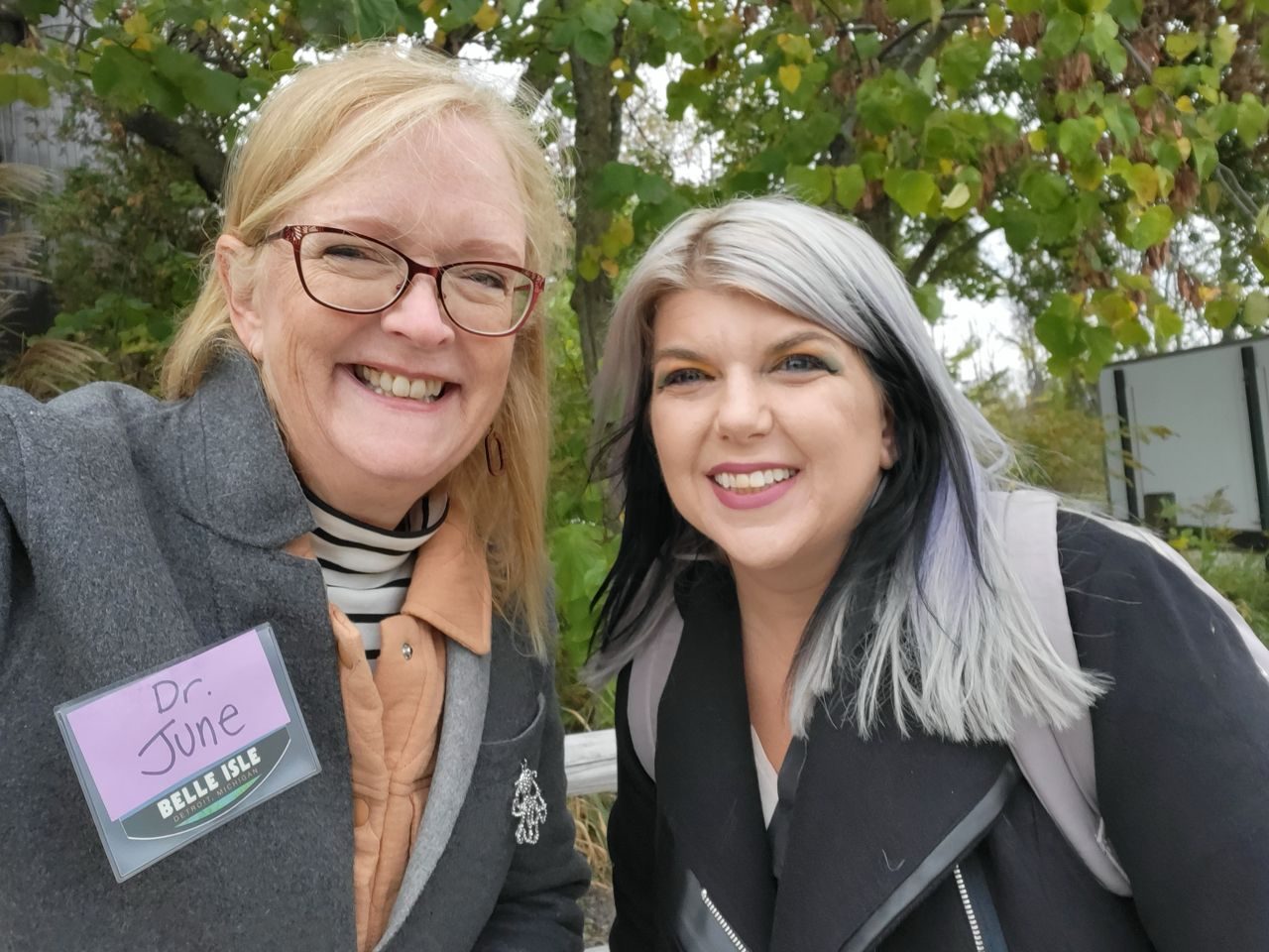 Two women at a Detroit gathering on Belle Isle