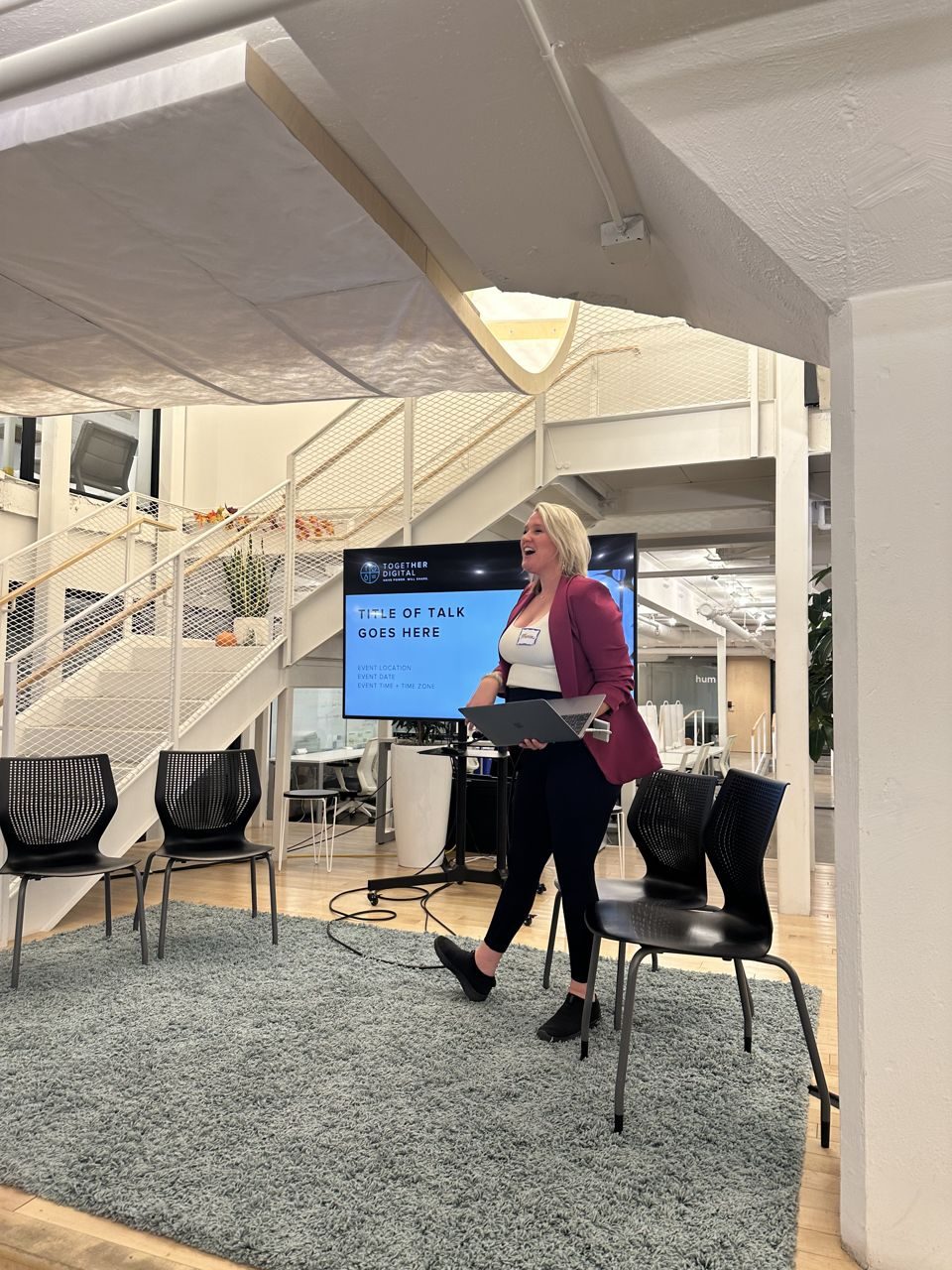 Amanda with a guest at a leadership gathering